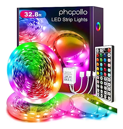 phopollo Luces LED de 32.8 pies de largo, tira de luces LED para  dormitorio, luces que cambian de color, luces LED para decoración,  habitación, RGB y