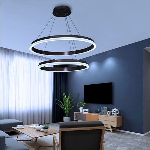 Lampara Colgante Con Control Moderna Doble Aro 60cm 80cm