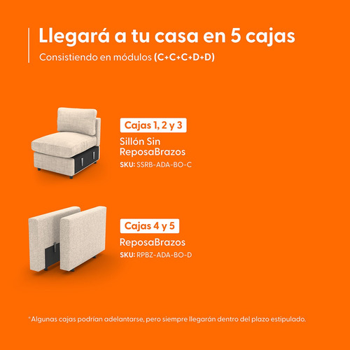 Juego Sala Modular Modisofa Loveseat + Sillón 3 Cuerpos Beige Liso