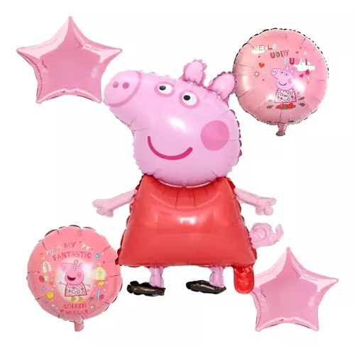 Set 5 Globos Metalizados Peppa Pig Cotillon Cumpleaños Color Rosado