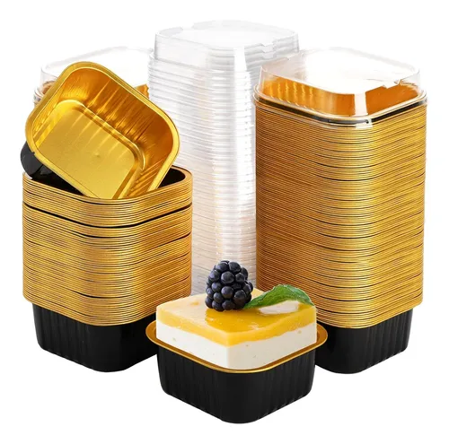 comprar 100 Charolas Desechables Para Hornear Doradas Cuadradas Tapa