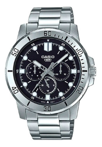 Reloj Hombre Casio Mtp-vd300d-1e Plateado Análogo Multiaguja Color del fondo Negro