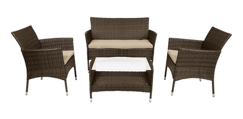 Juego De Jardin Sillas Sillones Mesa 4 Pzas Simil Ratan