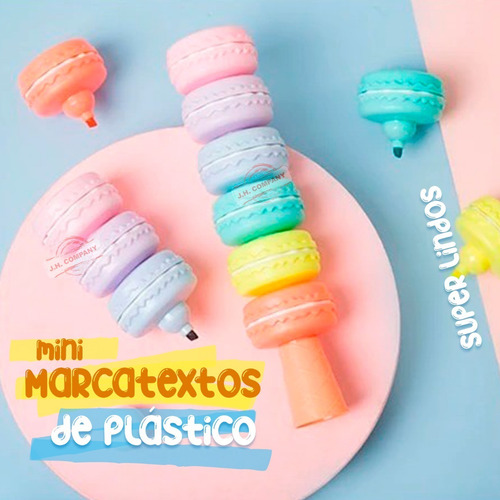 Imagen 7 de 10 de Set De 6 Mini Marcatextos Colores Pastel Forma De Macarron