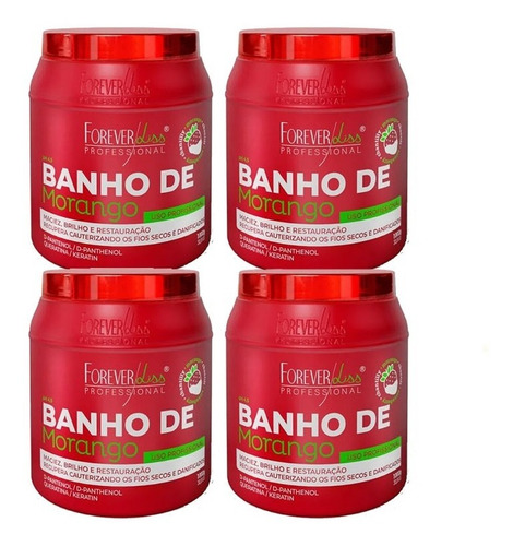 Combo 4 Máscaras Banho De Verniz Morango  Forever Liss 1kg