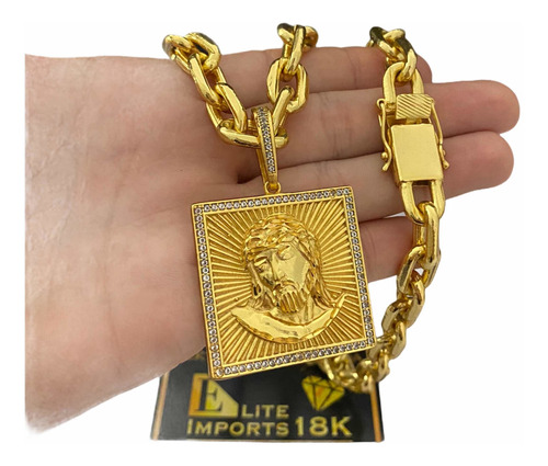 Cordão + Pingente  14mm Cadeado Banhado A Ouro 18k Luxo