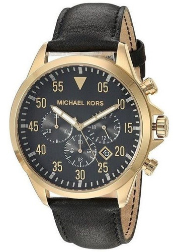 Michael Kors Reloj Para Hombre Caballero Original Mk Vanité Color de la correa Negro Color del bisel Dorado Color del fondo Negro/Dorado
