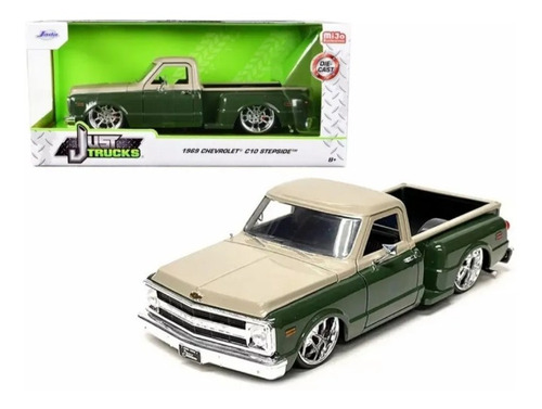 1969 Chevrolet C-10 Stepside 1/24 Jada Toys Verde Con Crema 