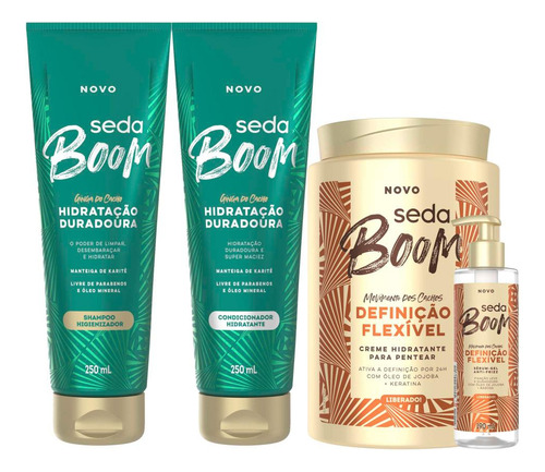 Kit Seda Boom Shampoo 250ml + Cond 250ml + Creme 1kg + Sérum
