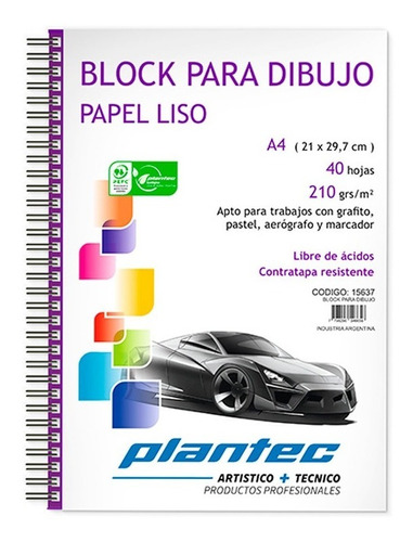 Plantec Block Anillado Lateral A4 210g Liso 40h