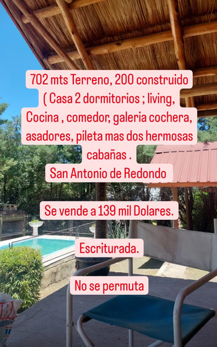 Se Vende Casa Y Cabañas  San Antonio De Redondo  Córdoba 