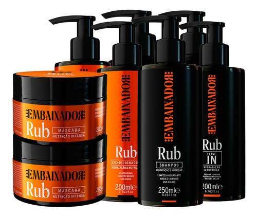 Kit 8 Itens Rub Embaixador Shampoo, Cond. Máscara E Leave-in