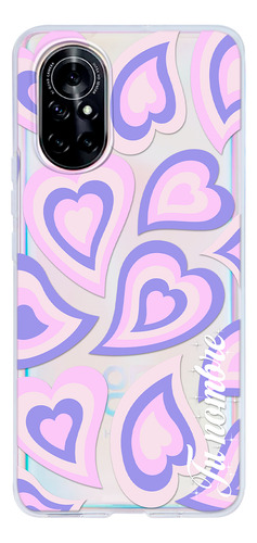 Funda Para Huawei Para Mujer Corazones Morados Con Nombre