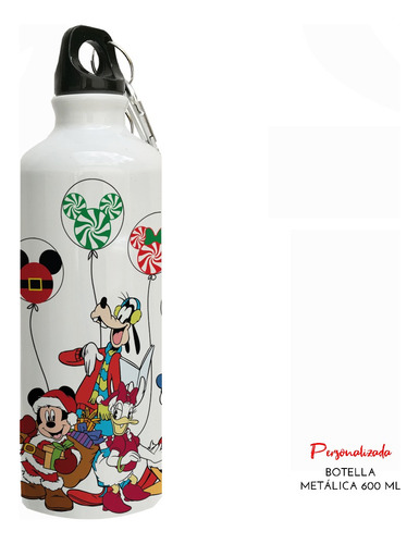 Taza Y Botella Personalizada Mickey Navidad