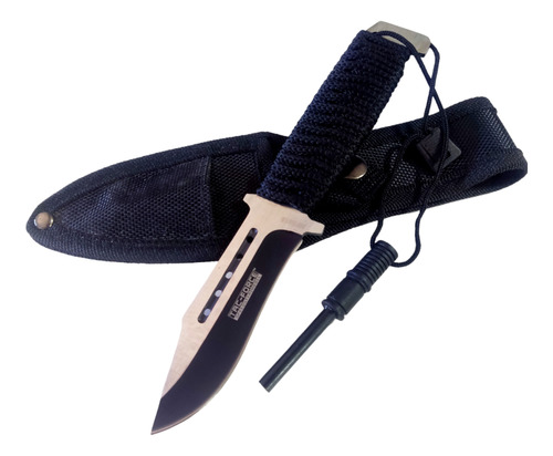 Cuchillo Táctico Con Pedernal Supervivencia Half Negro Tac 