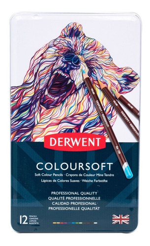 Lápices Caja Metal Dibujo Coloursoft Derwent 12 Colores 