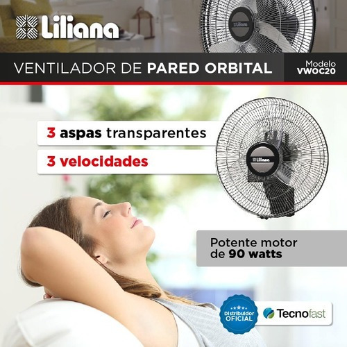Ventilador De Pared Liliana Orbital 20 Pulgadas Vwoc20 90w