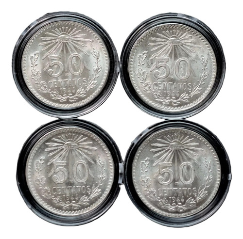 Lote 4 Monedas 50 Centavos 1944 Plata Ley 0.720