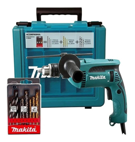 Furadeira Parafusadeira 13mm Makita Hp1640kx1 760w 9brocas