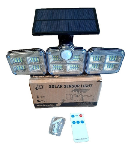 Foco Solar Led 3 Cabezas Giratorias Con Sensor Y Control