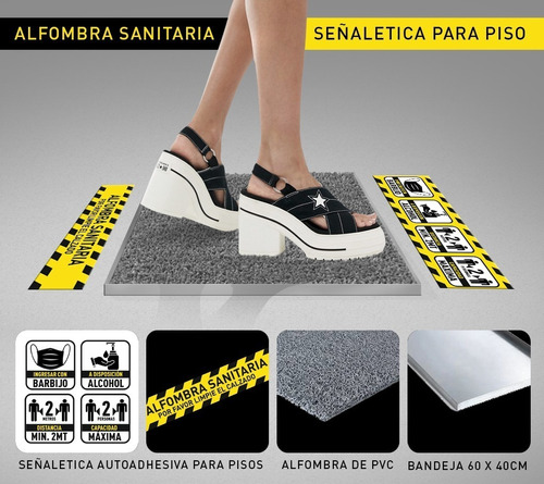 Alfombra Con Bandeja Sanitizante (60x40)+ Kit De Señaletica 