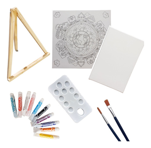 Kit De Arte Para Niños Atril  Bastidor Mandala Temperas