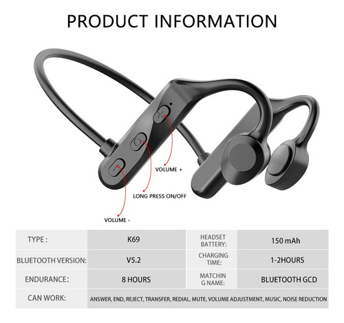 Auriculares Bluetooth De Conducción Ósea K69 Nao