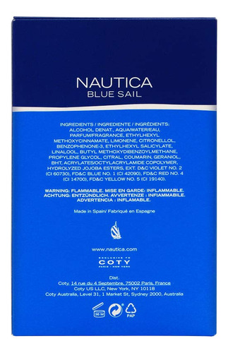 Perfume Nautica Blue Sail Eau De Toilette 100 Ml Para Hombre