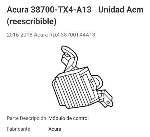 Módulo Acm Acura Rdx 2016-2018 38700-tx4-a13