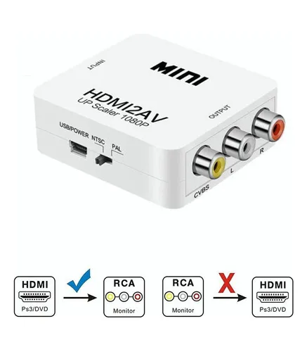 Adaptador Rca Hdmi A Vga 1080p Convertidor De Audio Y Video