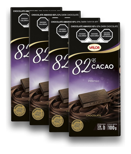 Chocolate Valor 82% Cacao 4 Pack De 100 Gr C/u