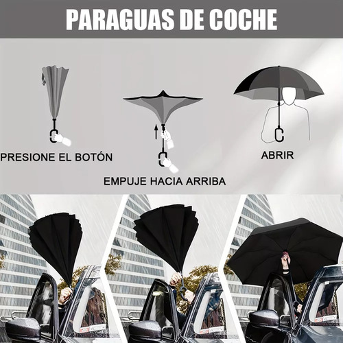 Paraguas Invertido Con Doble Refuerzo, Resistente A Vientos Y Lluvias Fuertes, Mango Ergonómico En Forma C, Paraguas Grande Reversible Libre De Escurrimientos, Color Gris