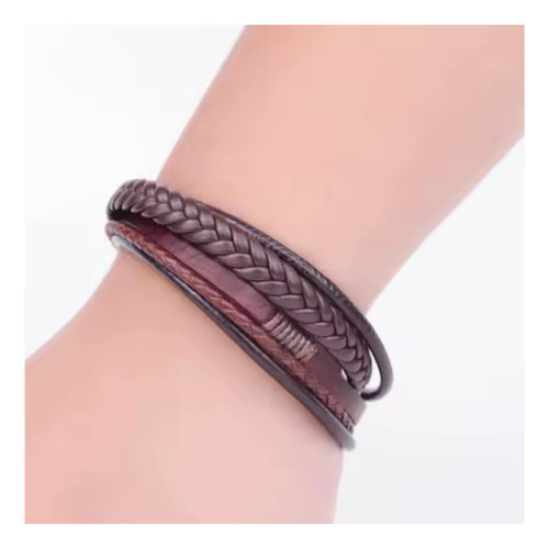Pulsera Brazalete Cuero Hombre O Mujer Con Cierre Magnético Café 19 Cm 19 Cm