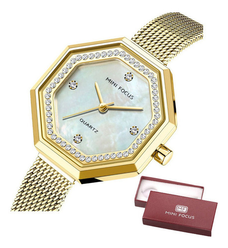 Relojes Mini Focus Con Correa De Malla De Diamante Y Cuarzo