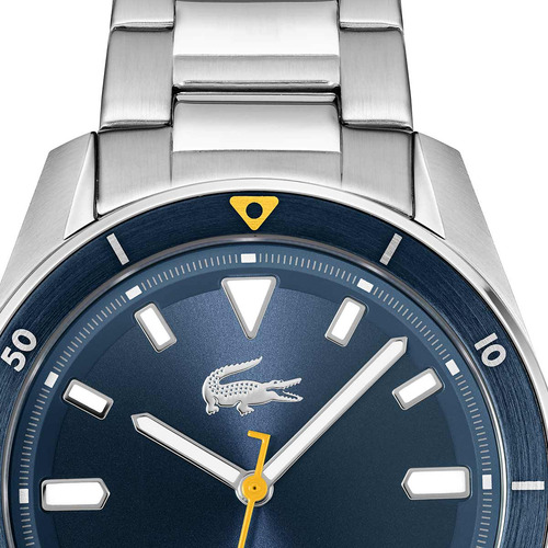 Reloj Lacoste Boston 2011424 Acero Inoxidable Hombre 50m Wr Malla Plateado Bisel Azul Marino Fondo Azul Marino
