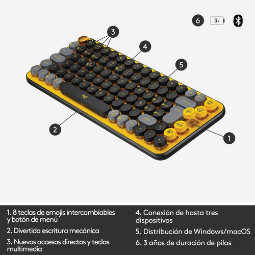 Imagen 7 de 9 de Teclado Inalámbrico Logitech Pop Blast, Teclas Emojis