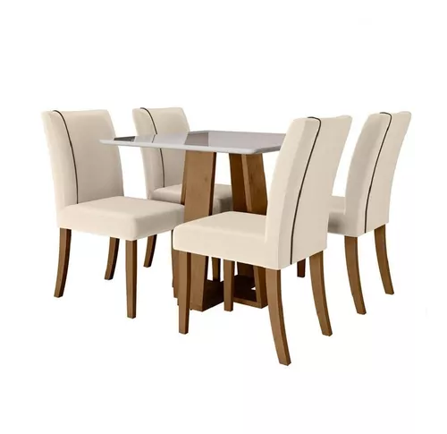 Conjunto Mesa De Jantar 6 Cadeiras Nairóbi Cinam/off/bege-ma Cor  Cinamomo/off White/bege 03