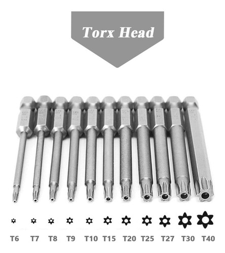 Juego De 11 Puntas De Destornillador Torx Magnético T6-t40 S