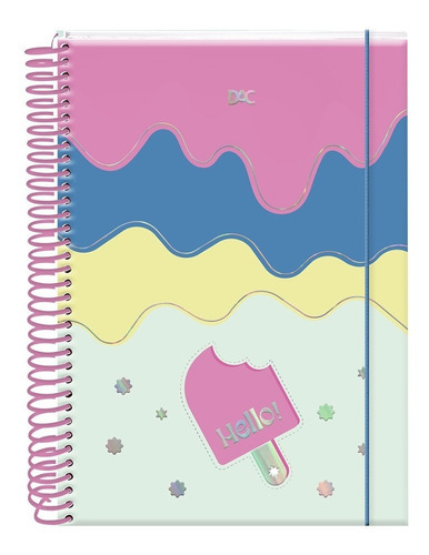 Caderno Colegial Hello 10 Materias Elastico Espiral Estudo