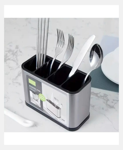 Escurridor De Cubiertos Organizador De Utensilios Acero+pp Plateado
