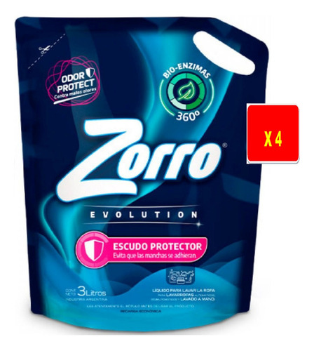 Jabón Liquido Nuevo Zorro Evolution X 4 Unidades