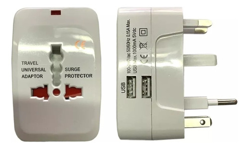 Adaptador Enchufe Viajero 2 Usb Inglés Uk Europeo 180 Paises