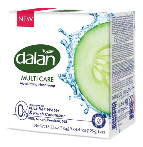 Imagen 2 de 2 de Jabón Barra Dalan Micelar Pepino Fresco 3 Pack 125gr 24paq