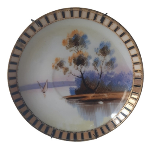 Plato Porcelana Japonesa Con Soporte De Pared 13cm Paisaje