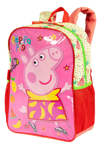 Mochila Costas Peppa Pig Escolar Com Estojo Duplo Cor Rosa