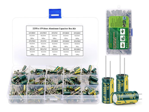 Beeyuihf 225 Piezas 15 Valores Kit Surtido De Condensadores 