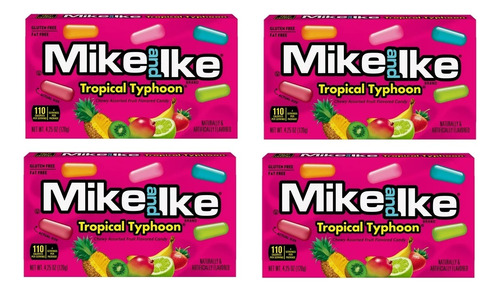 Pack 4 Mike And Ike Tropical Typhoon 120g C/u Importado