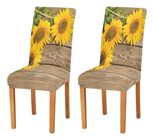 Fundas Elasticas Sillas Comedor Girasoles, Diseno Madera