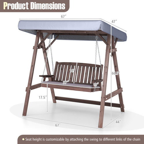 Silla Columpio De Madera De Abeto Y Toldo Marron Gpl