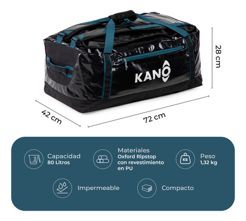 Bolso Mochila Impermeable Negro Kano Outdoor 80l Plegable
